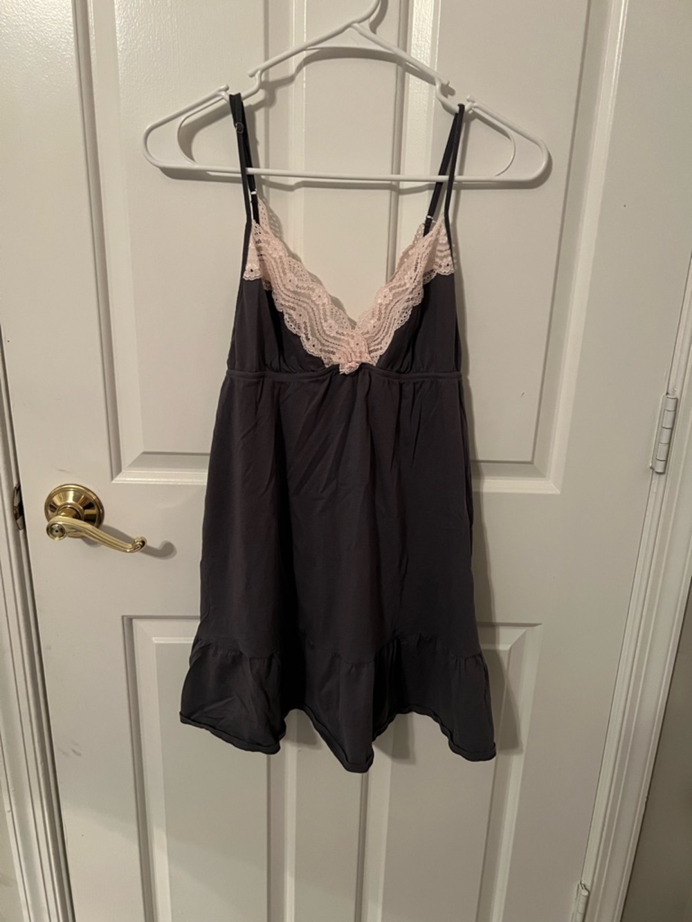 Victoria's Secret Charcoal Chemise with Blush Lace M